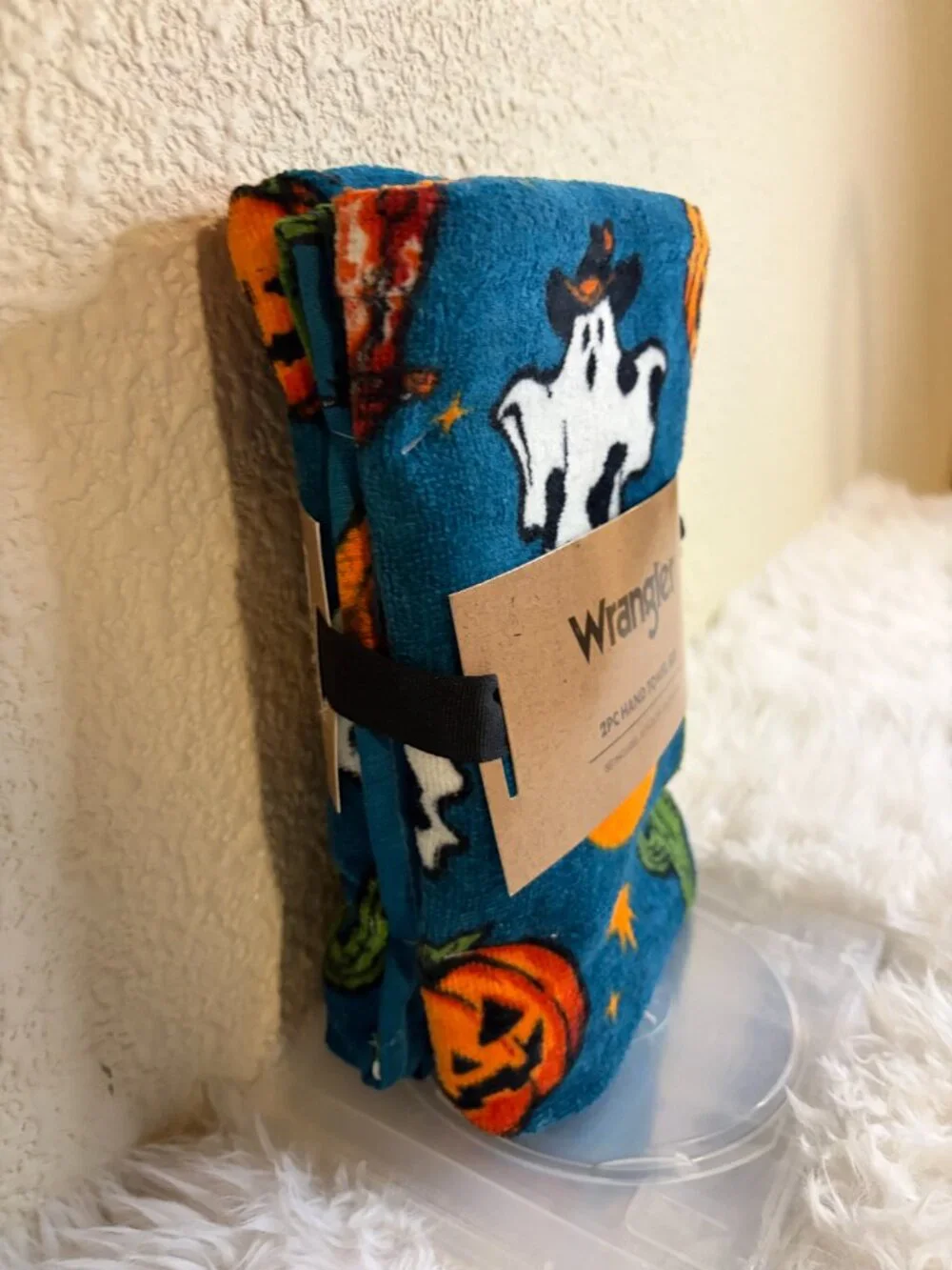 Wrangler Halloween Cowboy Ghost Pumpkin Cactus Hand Towels 2pc 16x26 NWT